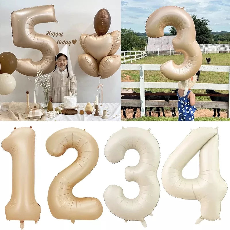 Cream Color Number Balloons 1-9 Large Digital Foil Helium Ball Girl Kids Adult Happy Birthday Party Decoration Wedding