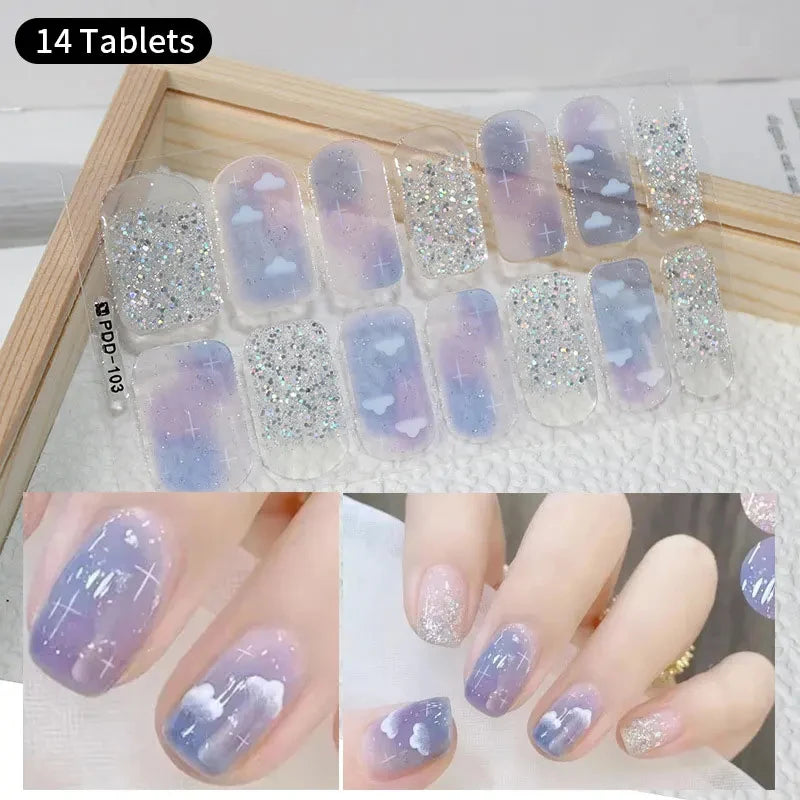 DIY Baking-free Nail Stickers Long-Lasting Solid Color Fresh Flowers In Summer Nail Strips Patch Slider Full Cover Decal