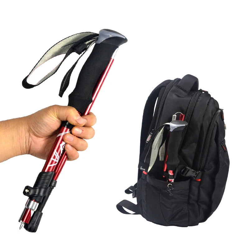 Outdoor Fold Trekking Pole Camping Portable Walking Hiking Stick For Nordic Elderly Telescopic Easy Put Into Bag 1 PCS