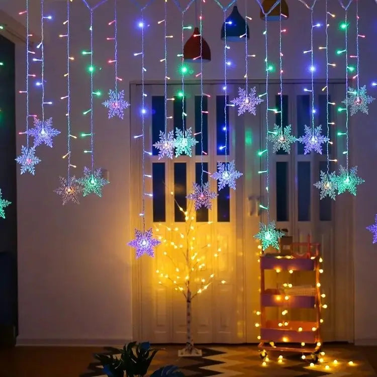 Christmas Snowflakes LED String Lights Flashing Fairy Curtain Lights Waterproof For Holiday Party Wedding Xmas Decoration