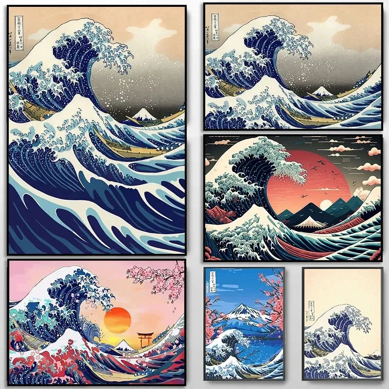 The Great Wave of Kanagawa Ukiyoe Japanese Art Vintage Poster Canvas Painting Famous Wall Pictures Living Room Home Decor