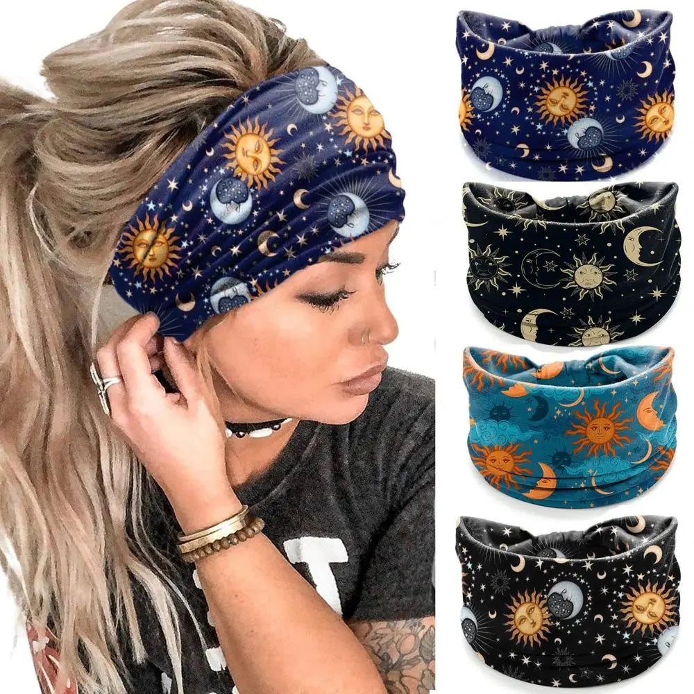 Boho Flower Print Wide Headbands Vintage Knot Elastic Turban Headwrap for Women Girls Soft Bandana Hair Accessories