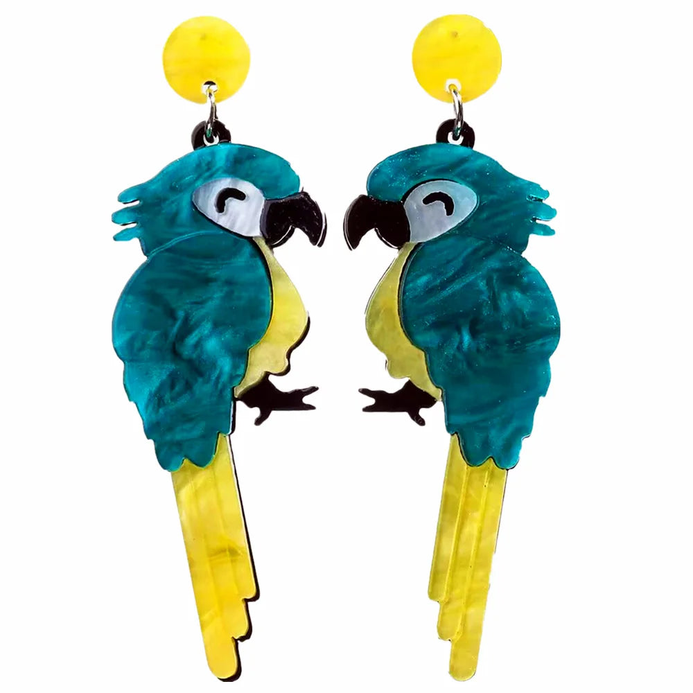 Fashion Acrylic Glitter Powder Parrot Drop Earrings for Woman Girls Gilded Powder Pendant Earrings Trend Jewelry