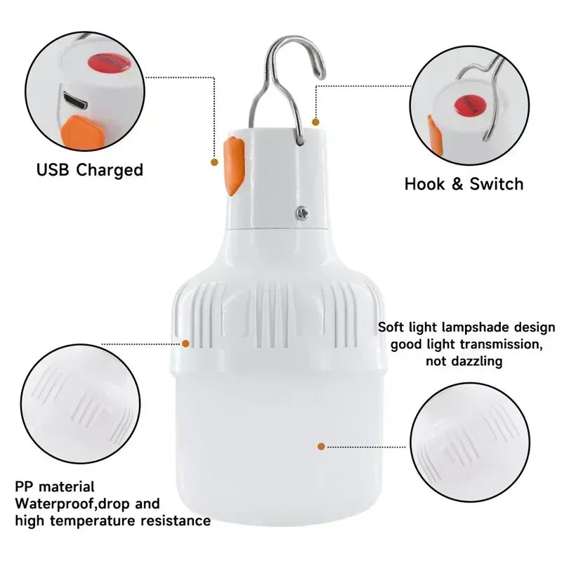 Emergency Light Outdoor Camping Supplies Edc Outdoor USB Rechargeable LED Light Bulb Lantern Hiking Sports Entertainment