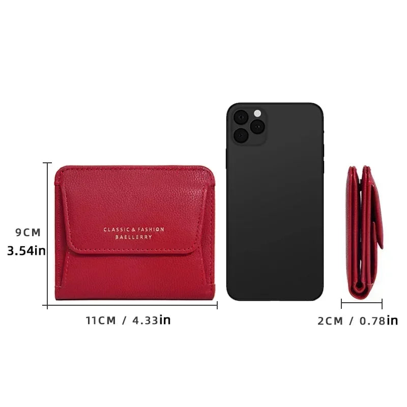 Short Mini Wallets for Women PU Leather Card Holder Solid Coin Purse Female Multi-functional Fashion Small Red Wallet