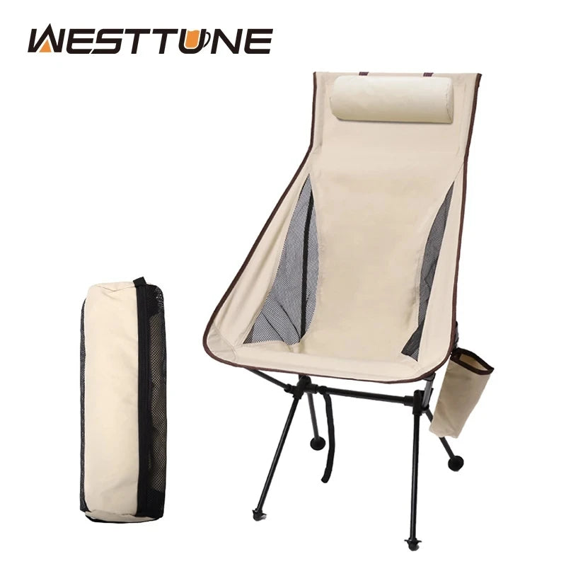 WESTTUNE Portable Folding Camping Chair with Headrest Lightweight Tourist Chairs Aluminum Alloy Fishing Chair Outdoor Furniture