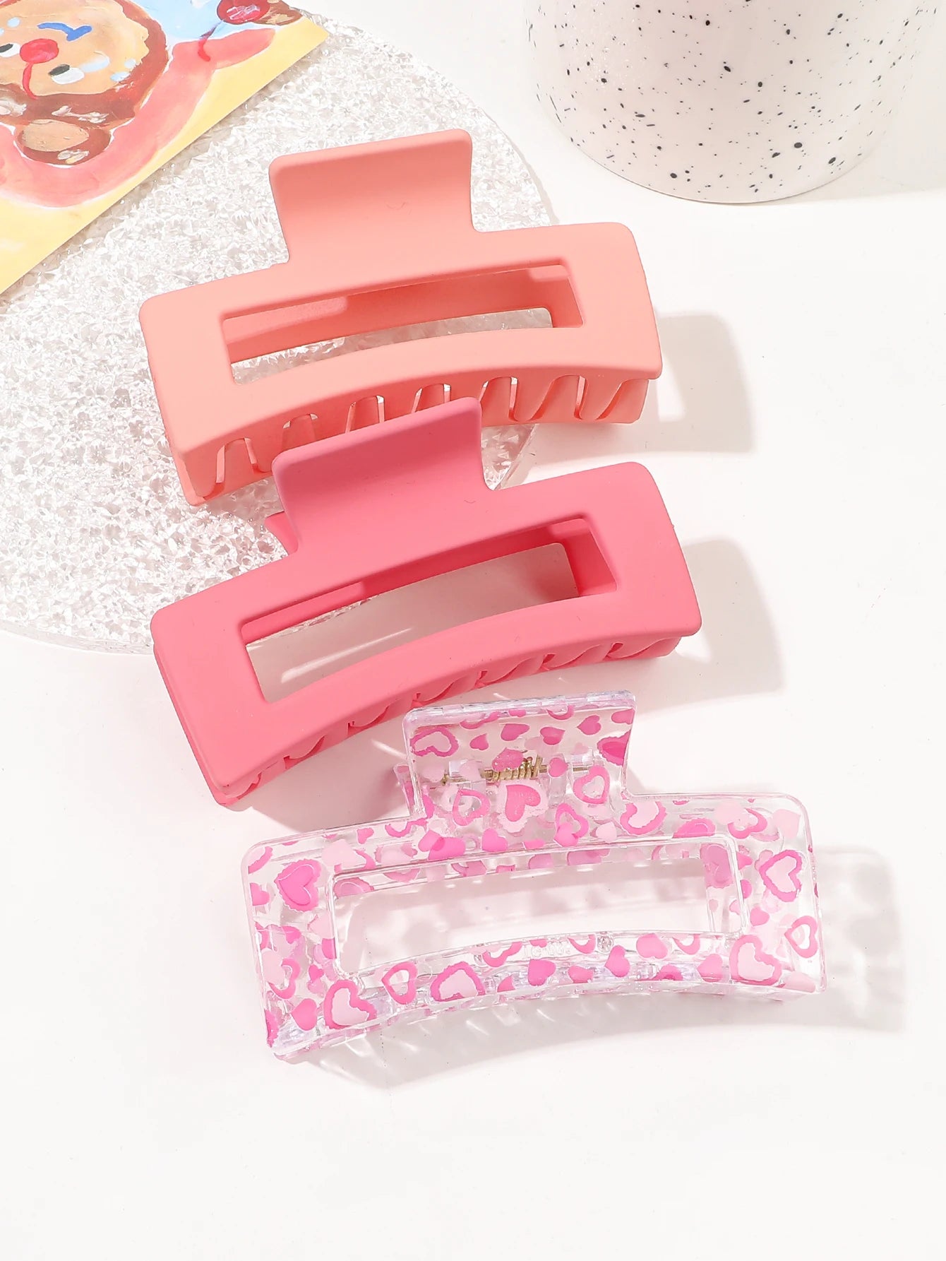 Big Hair Claw Clips for Women Girls, Pink Strong Hold Matte Square Hair Clips for Thick Thin Hair 3pcs