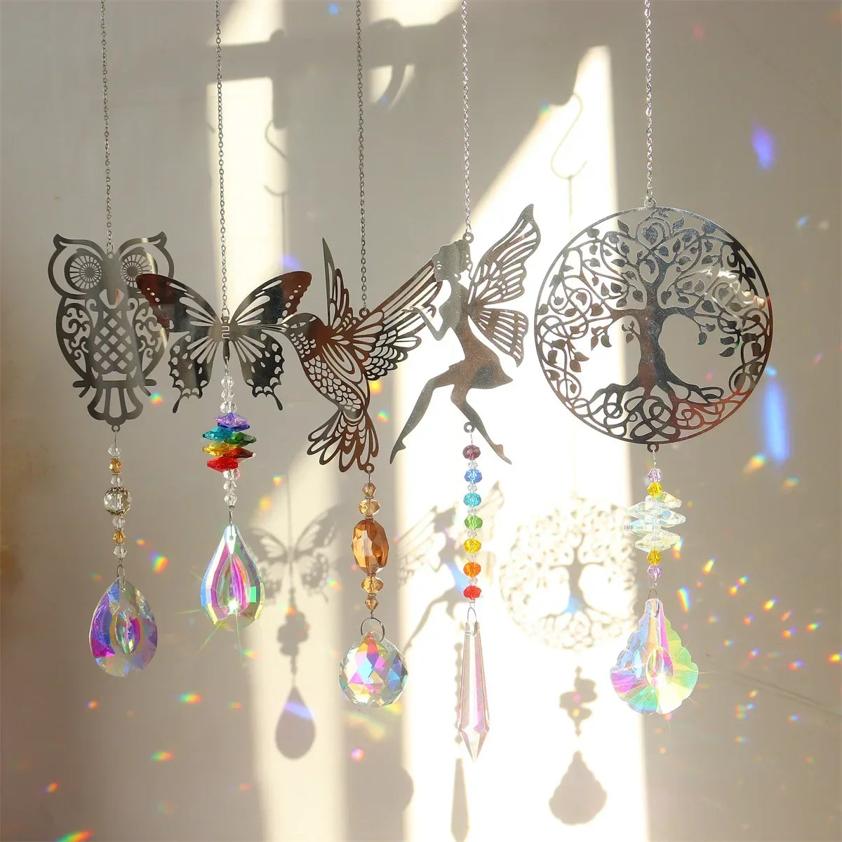 Crystal Suncatcher Sun Catcher To Hang Tree of Life Wind Pendants Hanging Glass Prisms Wind Chimes for Outdoor Garden Decoration