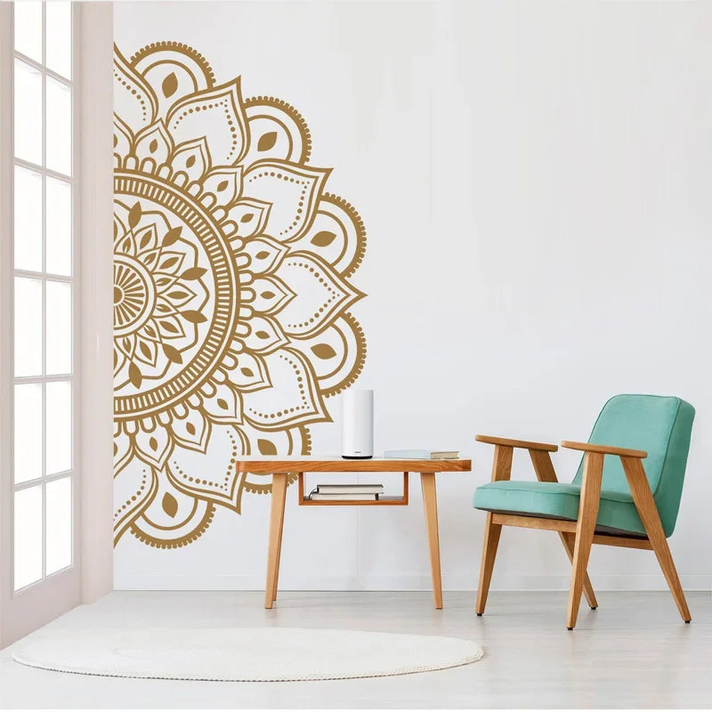 Mandala in Half Wall Sticker, Wall Decal, Decor, Boho, Hippie, Zen, Indian, Removable Vinyl Sticker for Meditation, Yoga Q026