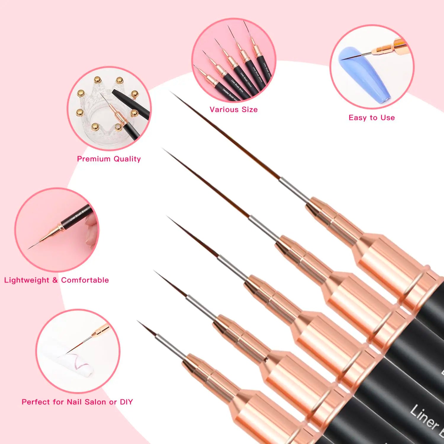 Nail Art Liner Brushes Set Ultra-thin Lines Striping Painting Nail Design Pen Manicure Tool