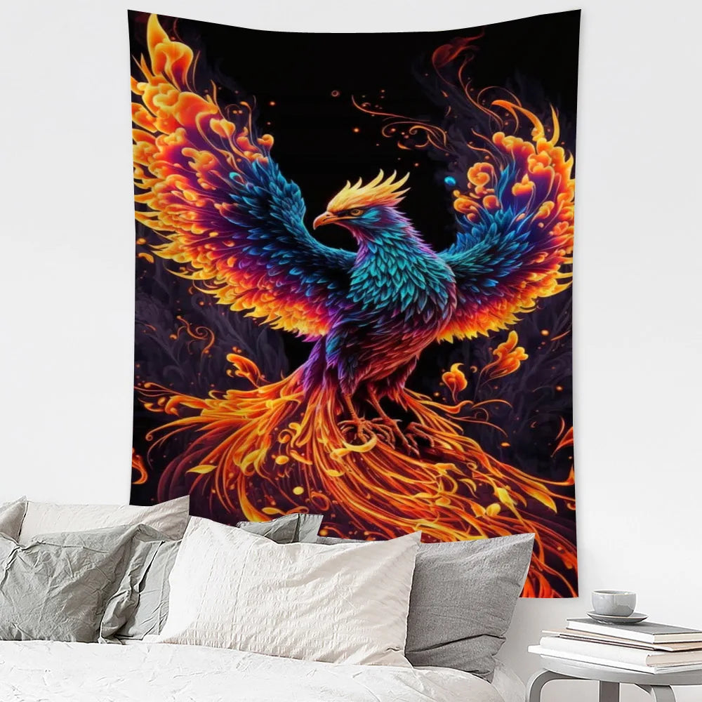 Flame bird tapestry psychedelic phoenix wall hanging hippie animal cartoon bedroom background cloth home art decoration