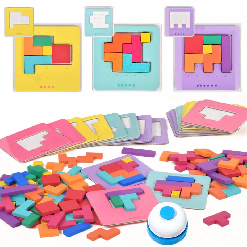 Montessori Desktop Puzzle Toys Kids Battle Table Game Tangram Math Toys Building Blocks Board Color Shape Training for Kids Gift