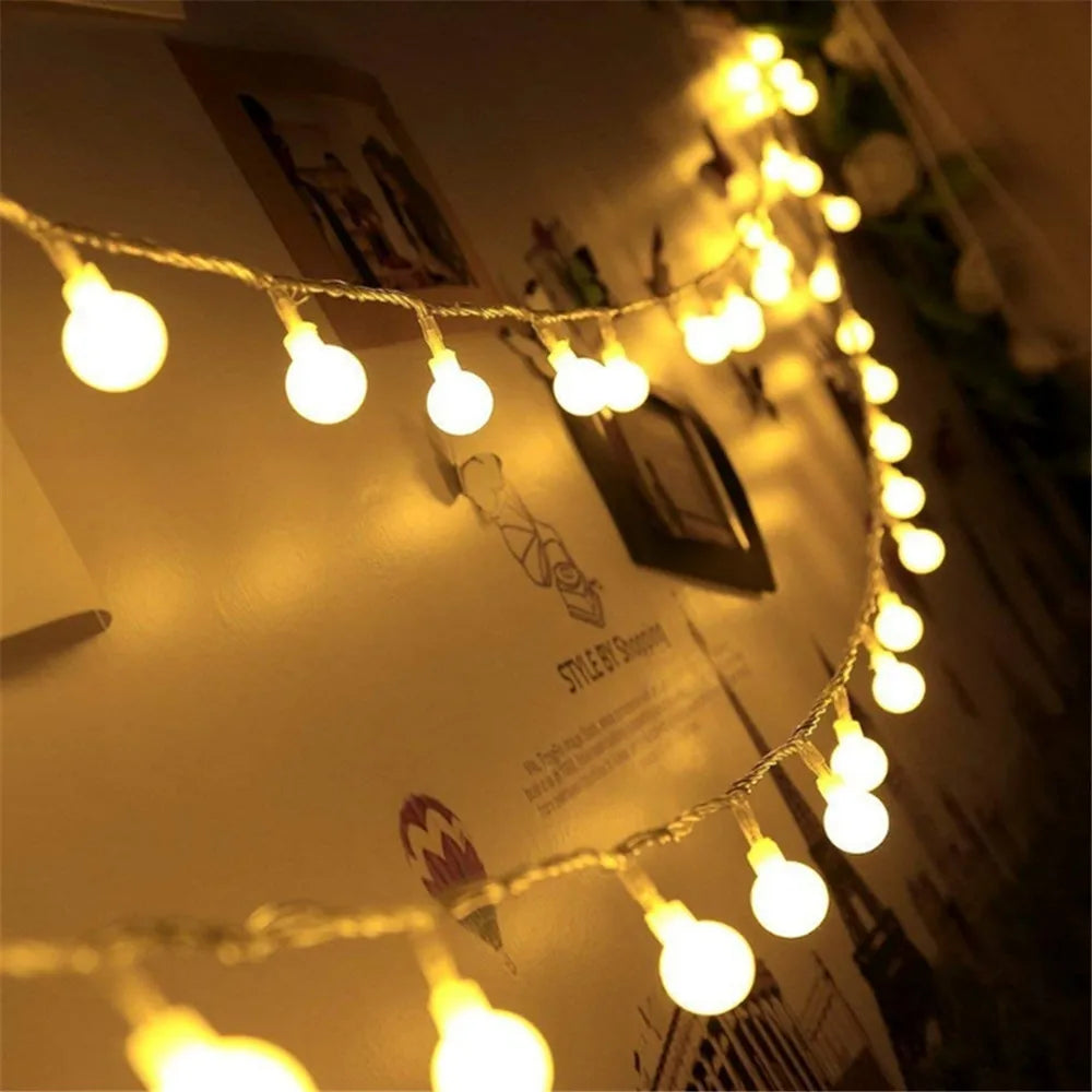 Ball String Lights Christmas Bulb Fairy Garlands Outdoor for Holiday Wedding Home New Year's Decor Lamp