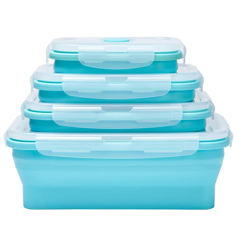 Collapsible Silicone Food Storage Container,Bento Lunch Boxes For Kitchen, Microwave Safe. Foldable Design Saves Your Space.