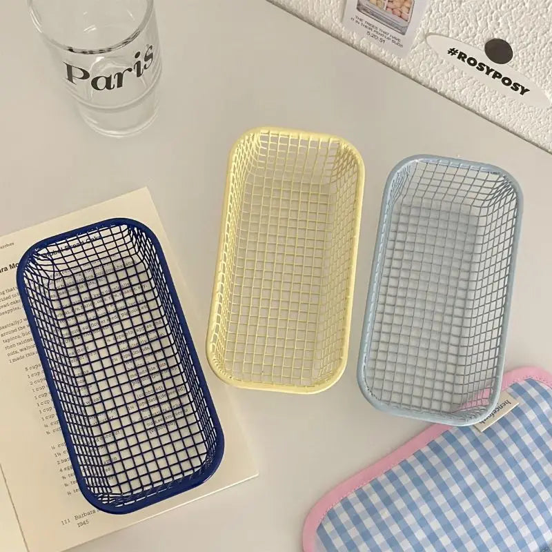 Desktop Storage Basket INS Metal Sundries Organizer Basket Photocard Case Office Stationery Home Supplies Make Up Sorting Holder