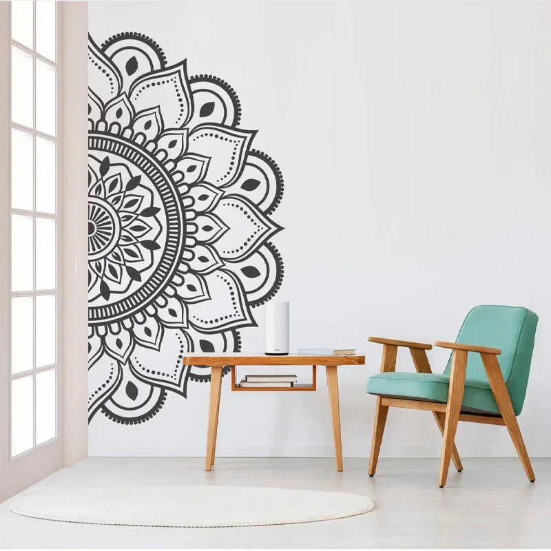 Mandala in Half Wall Sticker, Wall Decal, Decor, Boho, Hippie, Zen, Indian, Removable Vinyl Sticker for Meditation, Yoga Q026