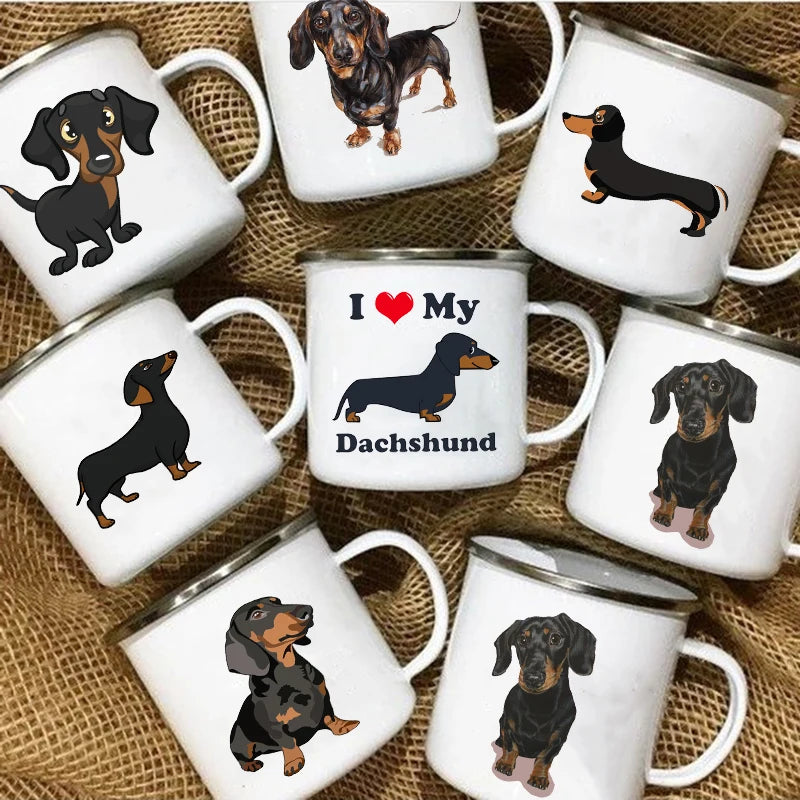 I Love Dachshunds Dog Enamel Coffee Mugs Travel Cup Personalized Mug Kawaii Unusual Tea Cup Friends Cofee Cups to Sublimate Beer