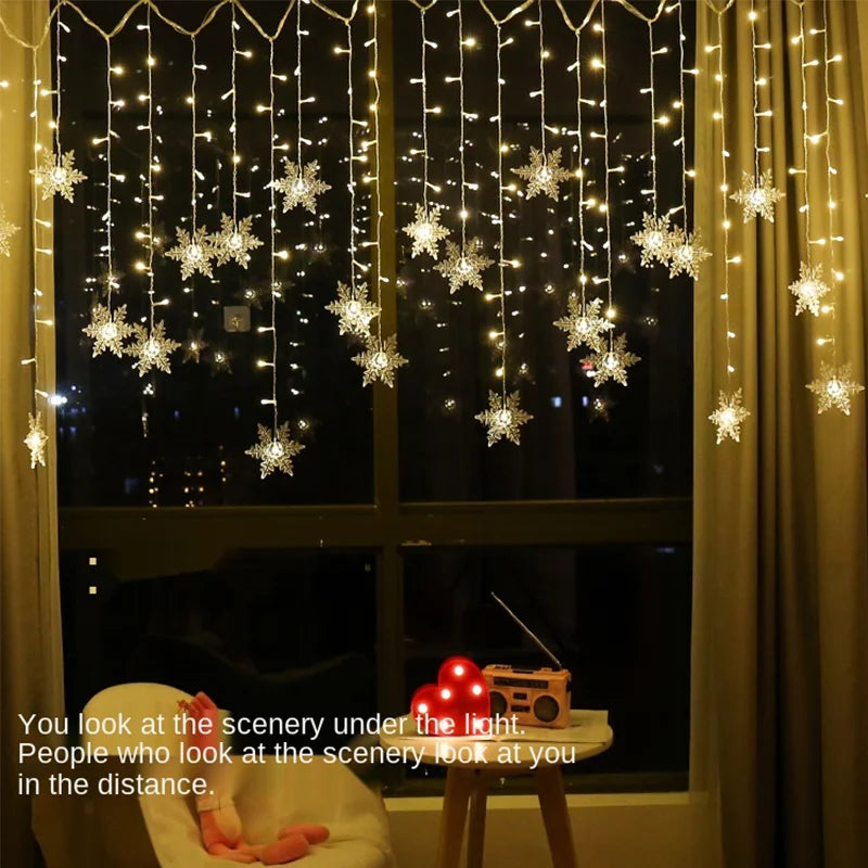 Christmas Snowflakes LED String Lights Flashing Fairy Curtain Lights Waterproof For Holiday Party Wedding Xmas Decoration