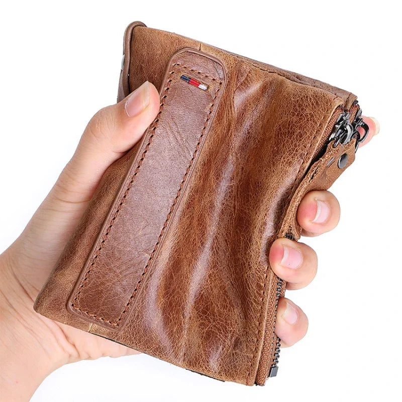 Men Wallets 100% Genuine Cow Leather Short Card Holder Leather Men Purse High Quality Luxury Brand Male Wallet