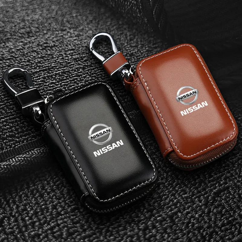 Genuine Leather Car Logo Key Case Keyring Cover Accessories For Nissan Tiida Sylphy Teana X Trail T30 T32 Almera Qashqai J10 J11