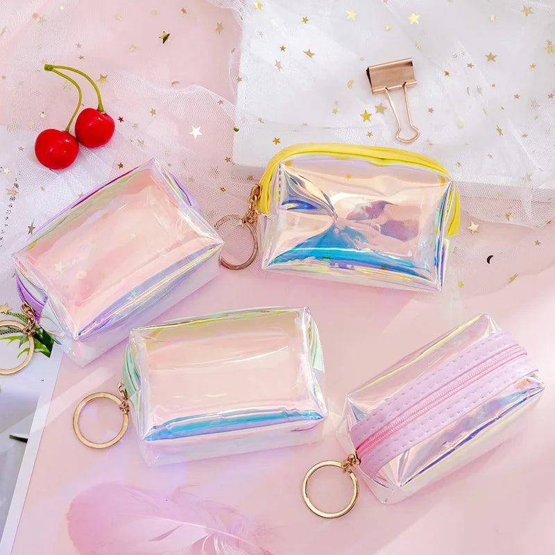 Transparent Laser Coin Purse Zipper Change Purse Keychain Small Headphone Lipstick Bag Mini Wallet Money