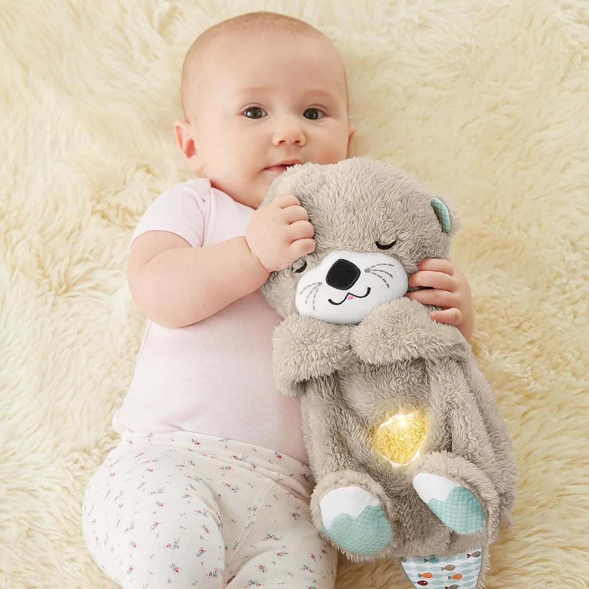 New Breathing Bear Baby Soothing Otter Plush Doll Toy Baby Kids Soothing Music Sleeping Companion Sound and Light Doll Toy Gift