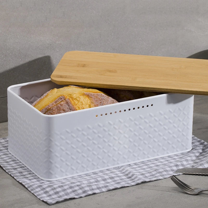 Modern Bread Box With Bamboo CuttingBoard Lid, Bread Bin, Kitchen Reusable BreadStorage Container, Kitchen Storage Supplies 1pcs