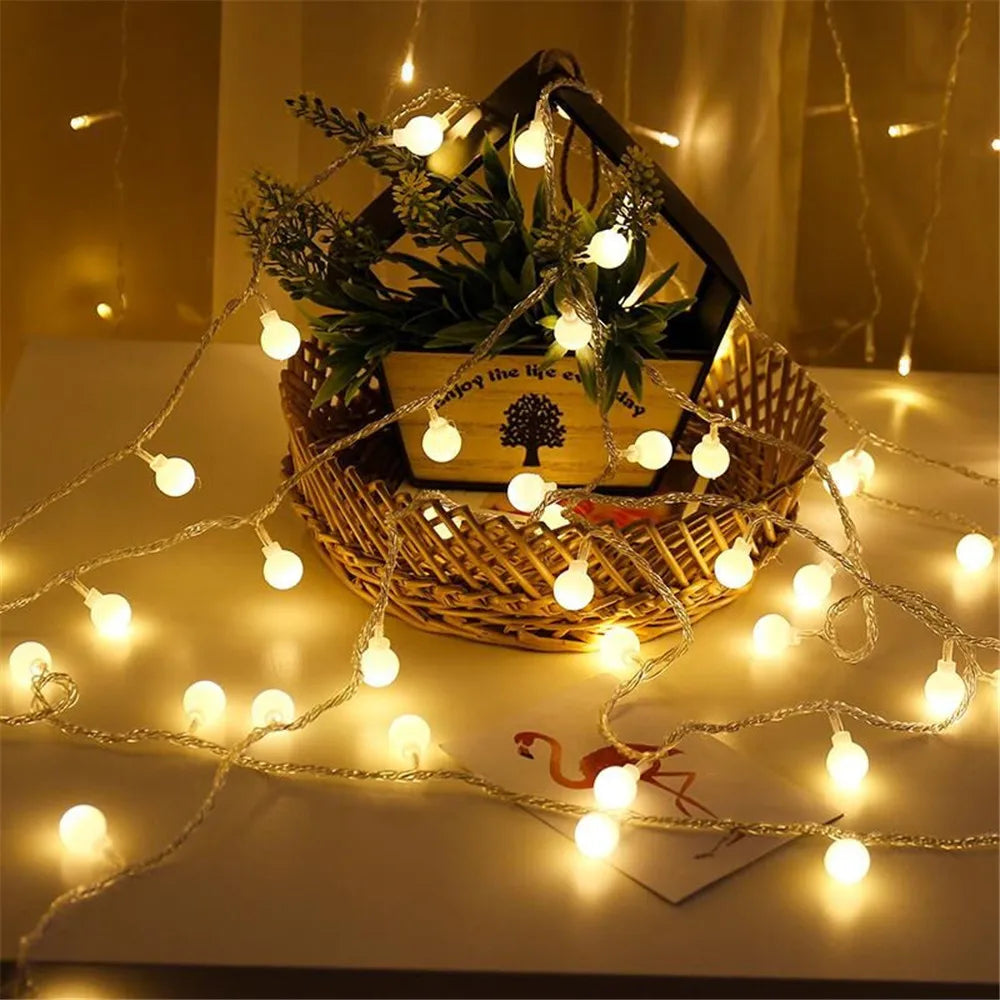 Ball String Lights EU/US Plug Christmas Wedding Garland Fairy Tale String Lights Outdoor Garden Decoration Light