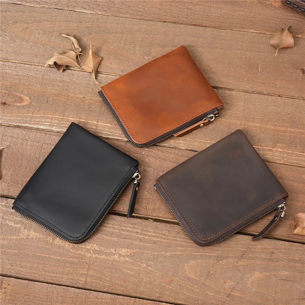 Men Small Wallets Genuine Leather Credit Business Card Holder Purse Money Case Vintage Clutch Short Women Men Coin Pocket Bag