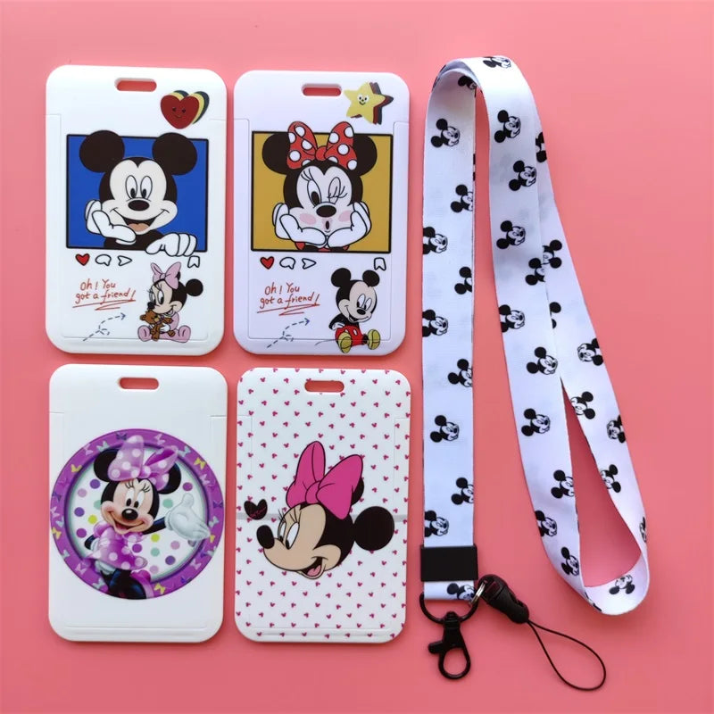 Disney Mickey Minnie Mouse Kids ID Business Badge Card Case Frame ABS Employee Case Cover Student Lanyard Name Card Holder