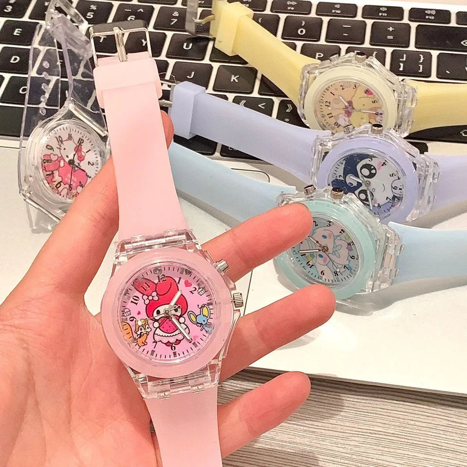 Sanrio Hello Kitty Watch LED Cartoon Watch Fashion Silicone Watch Cinnamoroll My Melody Kuromi Primary School Girls Watch