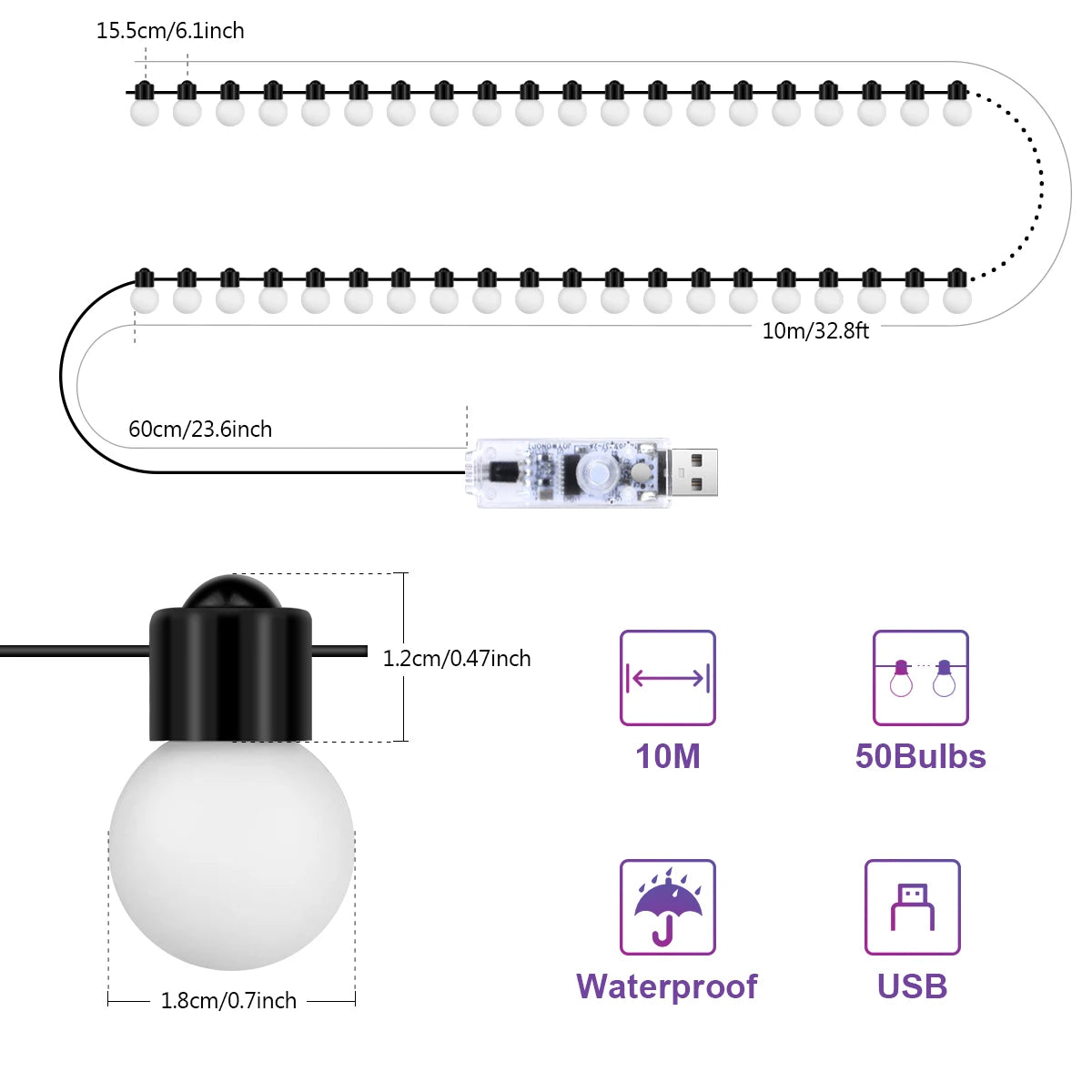 Bluetooth Colorful G18 LED String Light 10M 50 Bulbs Festoon Fairy Lights Christmas Bedroom Outdoor Garden Decor LED Garland