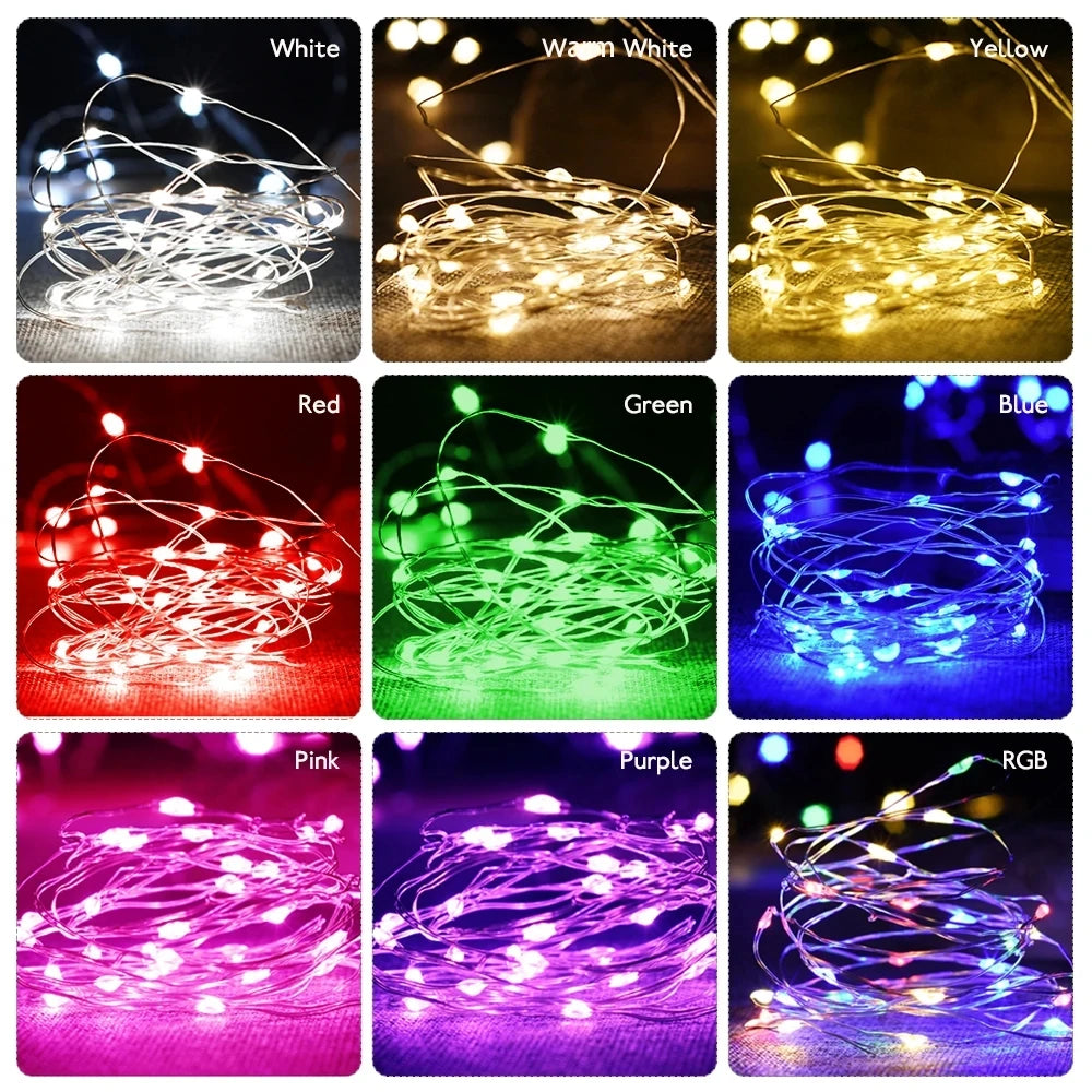 Copper Wire LED Tinsel Garland Battery Powered Fairy LED String Lights for Holiday Christmas Wedding Party Decor