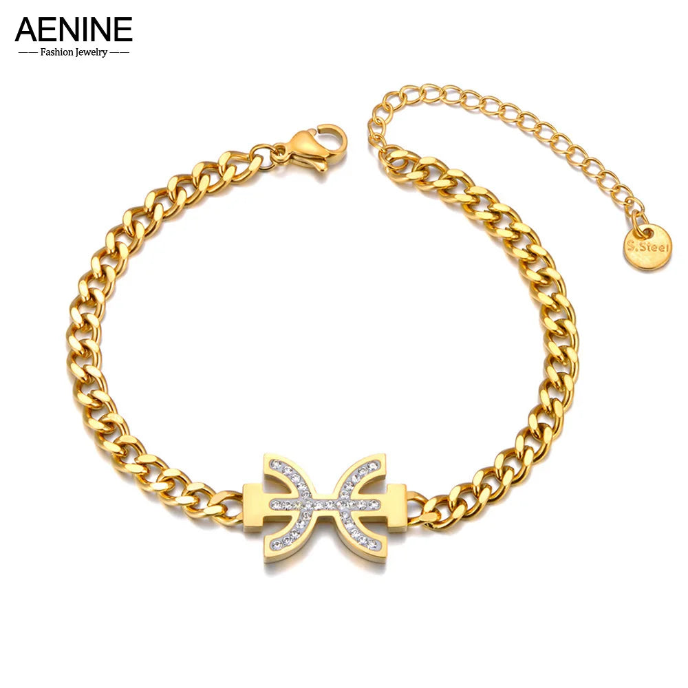 AENINE Stainless Steel Geometric Rhinestone Charm Bracelets For Women 18K Plated Jewelry Bijoux Accessories pulseras AB23158