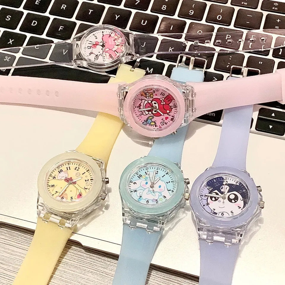 Sanrio Hello Kitty Watch LED Cartoon Watch Fashion Silicone Watch Cinnamoroll My Melody Kuromi Primary School Girls Watch