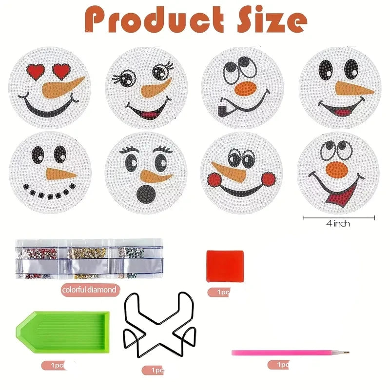 Diamond Painting Coasters Snowman Anti Slip Wood Cup Mats for Drinks Special Shape Diamond Art Christmas Coasters