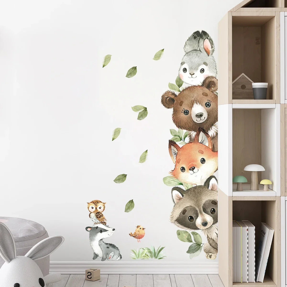 Cute Cartoon Probe Stacked Sitting Small Animal Wall Stickers for Kids Room Bedroom Home Decoration Wall Decor