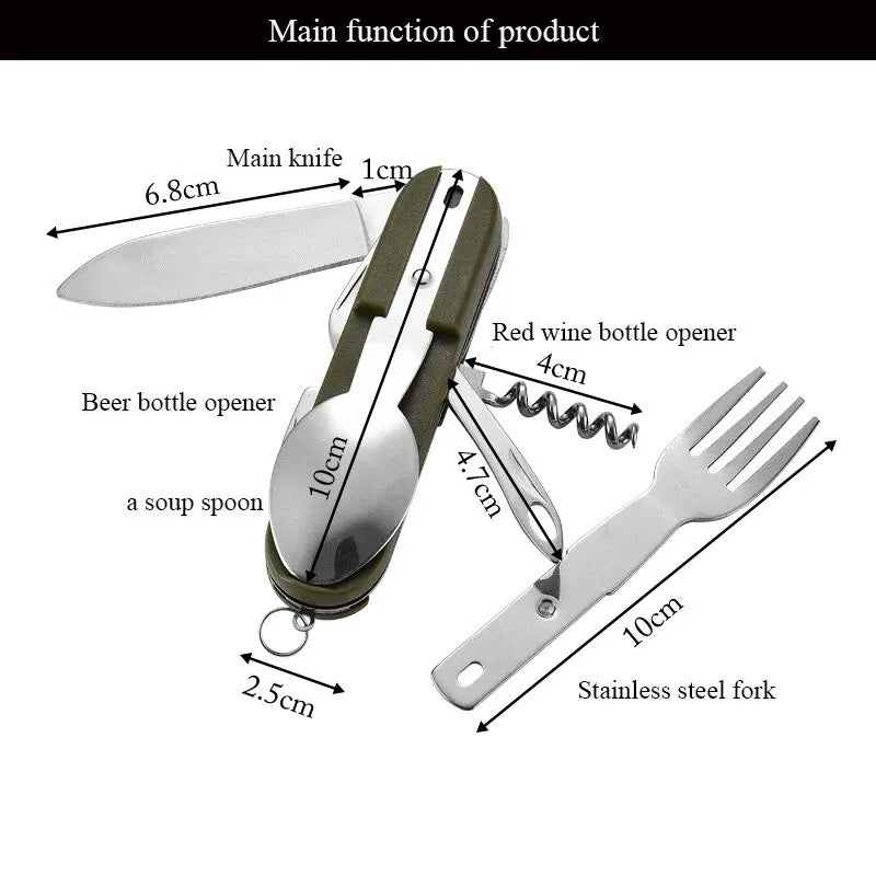 Multifunctional Outdoor Tableware Stainless Steel Foldable Fork Spoon Knife Picnic Camping Hiking Travelling Dinnerware