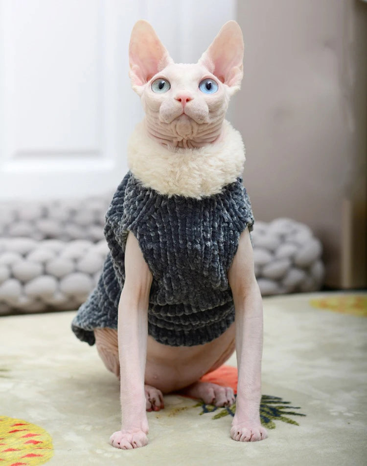 Devon Rex Thickening Plush Coat Cat Sweater Costume Sphynix Clothes Katten Sphynx Pullover Clothing Products for Winter Outwear