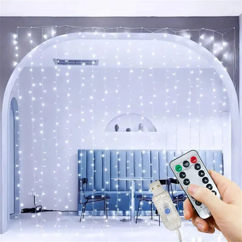 Curtain Garland on The Window USB Power Fairy Lights Festoon with Remote New Year Garland Led Lights Christmas Decor