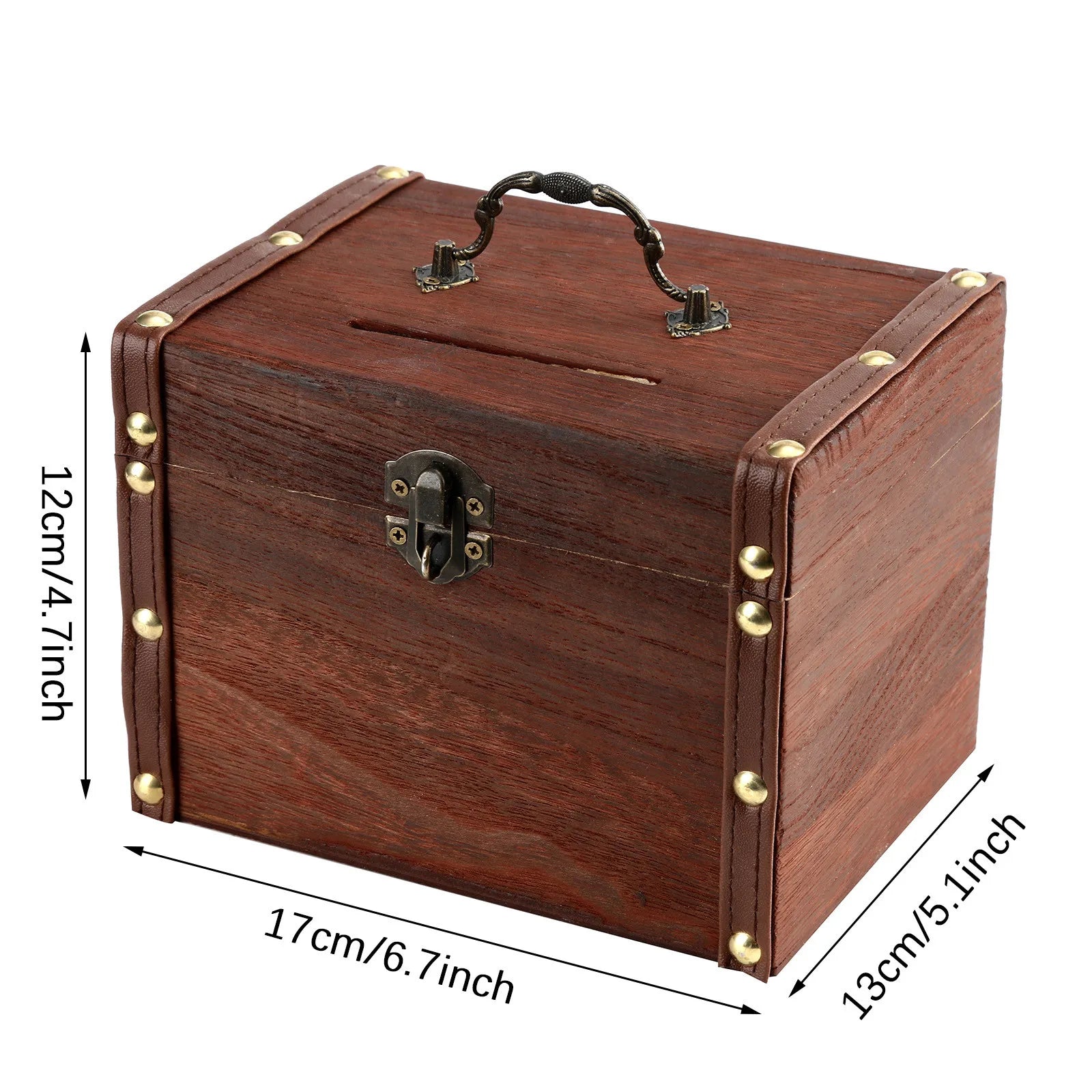 Case Wooden Storage Box Flip Gift Handmade Large Capacity Rectangular Retro Metal Lock Supplies Treasure Chest Durable