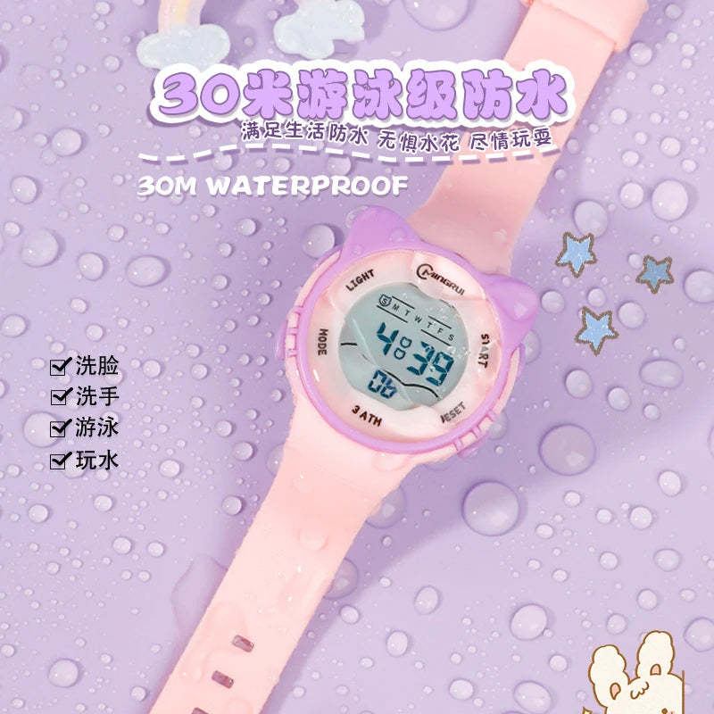 UTHAI C16 Girls And Boys Cute Meow Star Watches Kids Children's Junior High School Waterproof Alarm Clock Electronic Watch