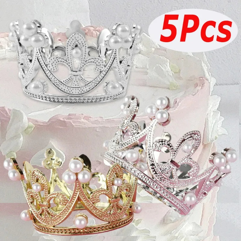 Mini Crown Cake Topper Ornament for Kids Girls Princess Happy Birthday Party Decoration Baby Shower Wedding Cake Supplies