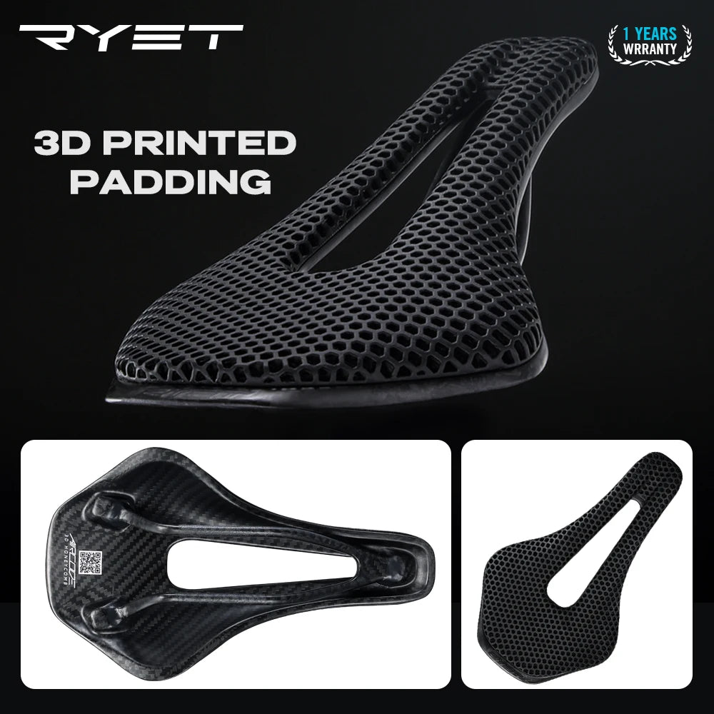 Printed Bicycle Saddle Ultralight Carbon Fiber Hollow Comfortable Breathable MTB Gravel Road bike Cycling Seat Parts