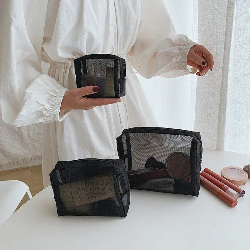 Female Make Up Pouch Portable Small Large Toiletry Beauty Case Women Mesh Cosmetic Bag Travel Storage Makeup Bag Organizer