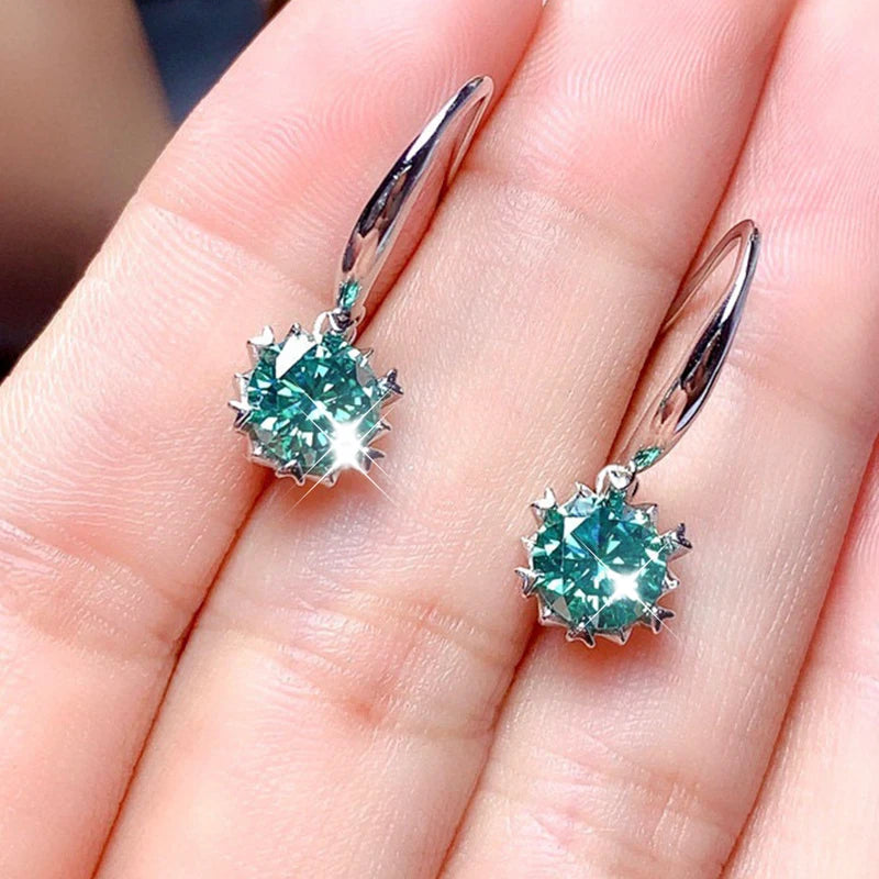 Blue Green Pendant Shining Stud Earrings 1 Carat Super Shiny Snowflake Earrings Women Fashion Jewelry 2022 New Earrings