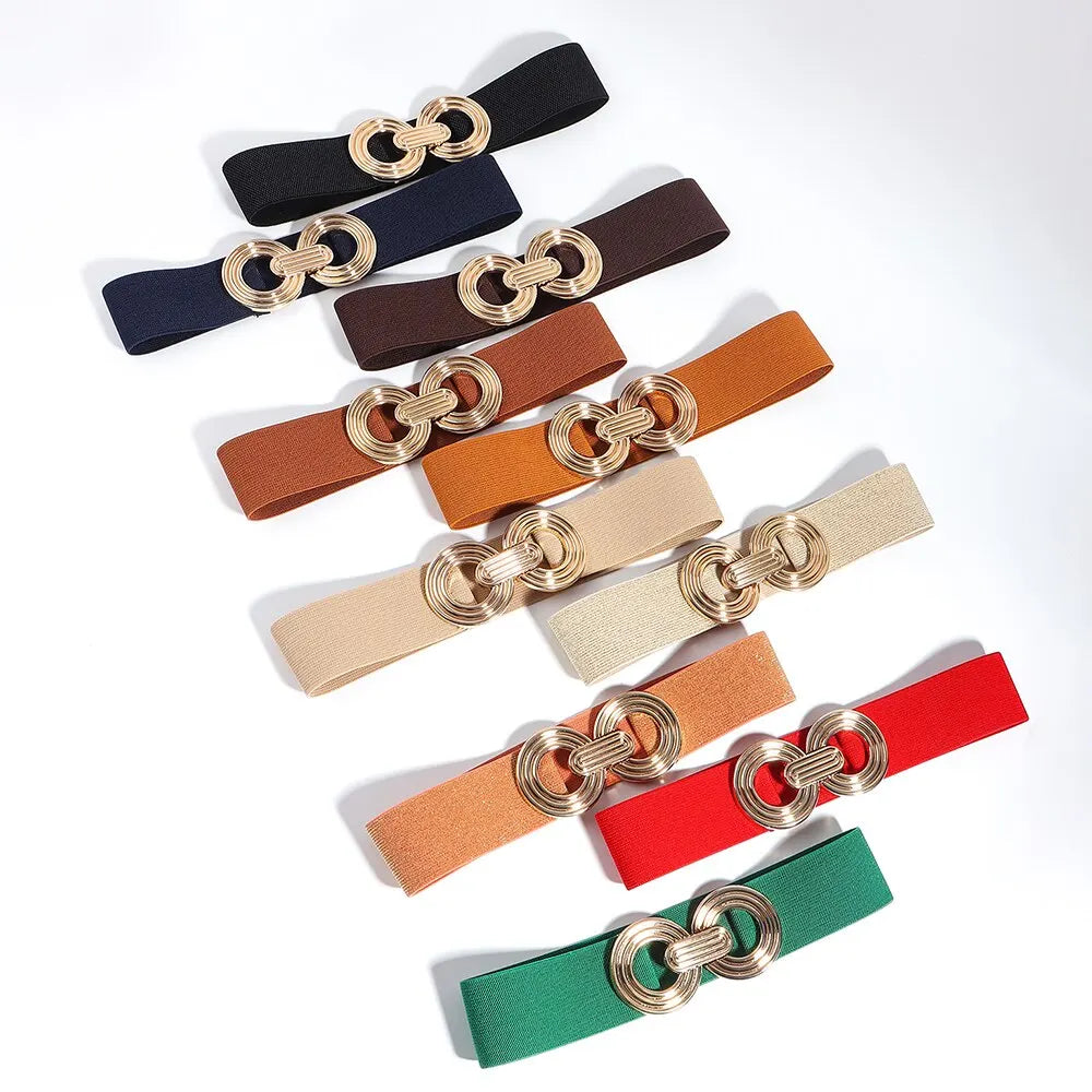 Coffee Color Wowen's Belt Double Ring Buckle Widebelts 1pcs