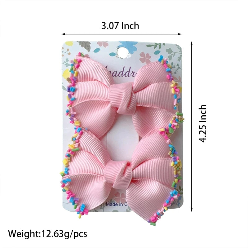 Baby Solid Hair Bows Hair Clips Ribbon bow Hairpin for Girl Cheer Bowknot Barrettes Children Headwear Hair Accessories 2pcs