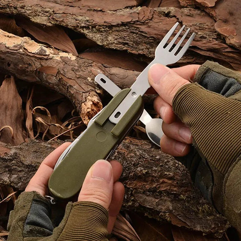 Multifunctional Outdoor Tableware Stainless Steel Foldable Fork Spoon Knife Picnic Camping Hiking Travelling Dinnerware