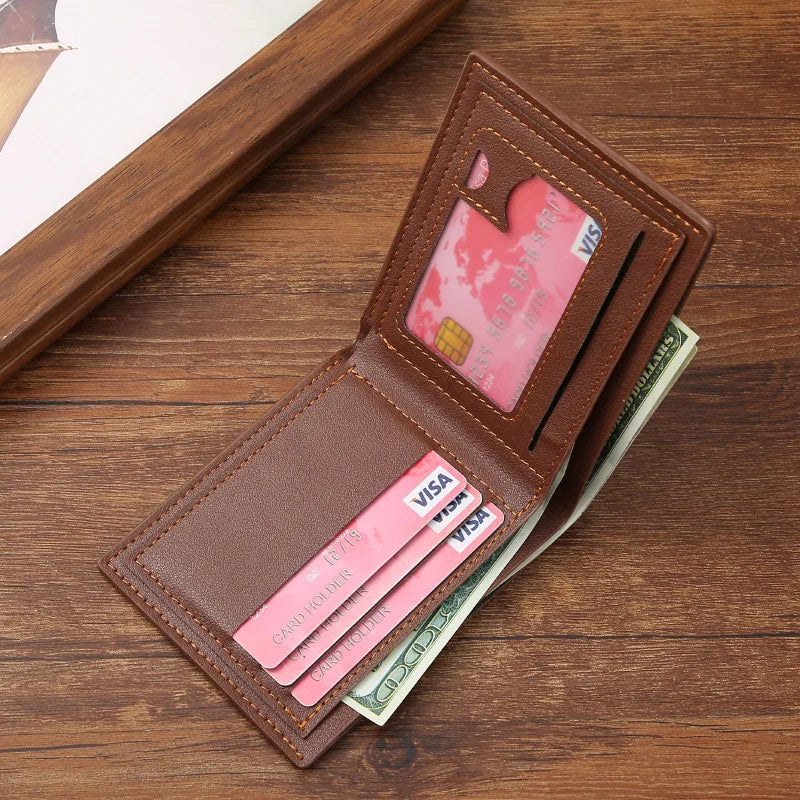 Men's Slim Money Clip Wallet Credit Card ID Holder Casual Male Leather Short Multi Card Holder Purses Business Man Bifold Wallet